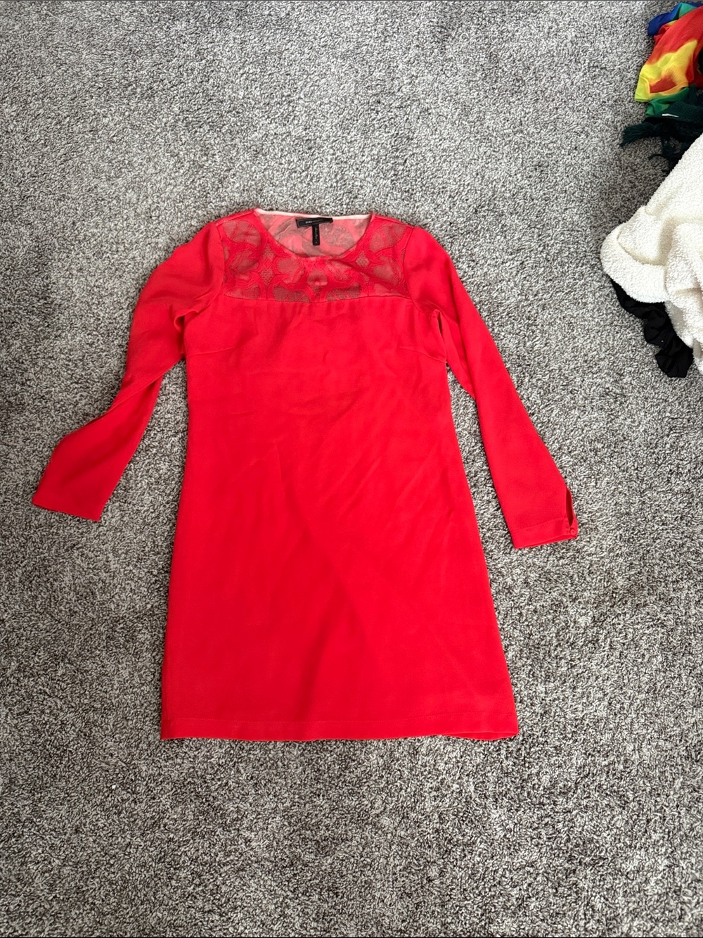 BCBGMaxAzria Red Long-Sleeve Lace Yoke Sheath Dress